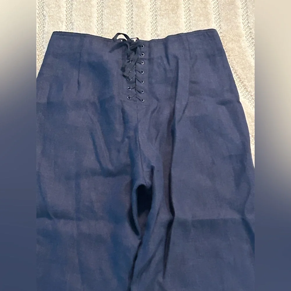 J. Crew 100% Linen Sailor Wide Leg Cropped Pants in Navy - Size 4
